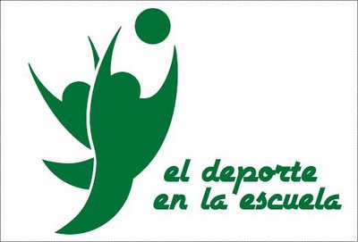 Logo de proyecto: dos figuras cogiendo un balón con un letrero al lado que dice: el deporte en la escuela.
